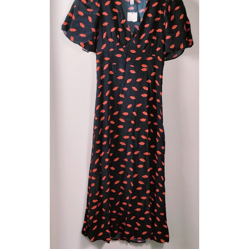 A New Day Women's Lip Print Short Sleeve Maxi Sundress Black Red Size 2 - Picture 9 of 13